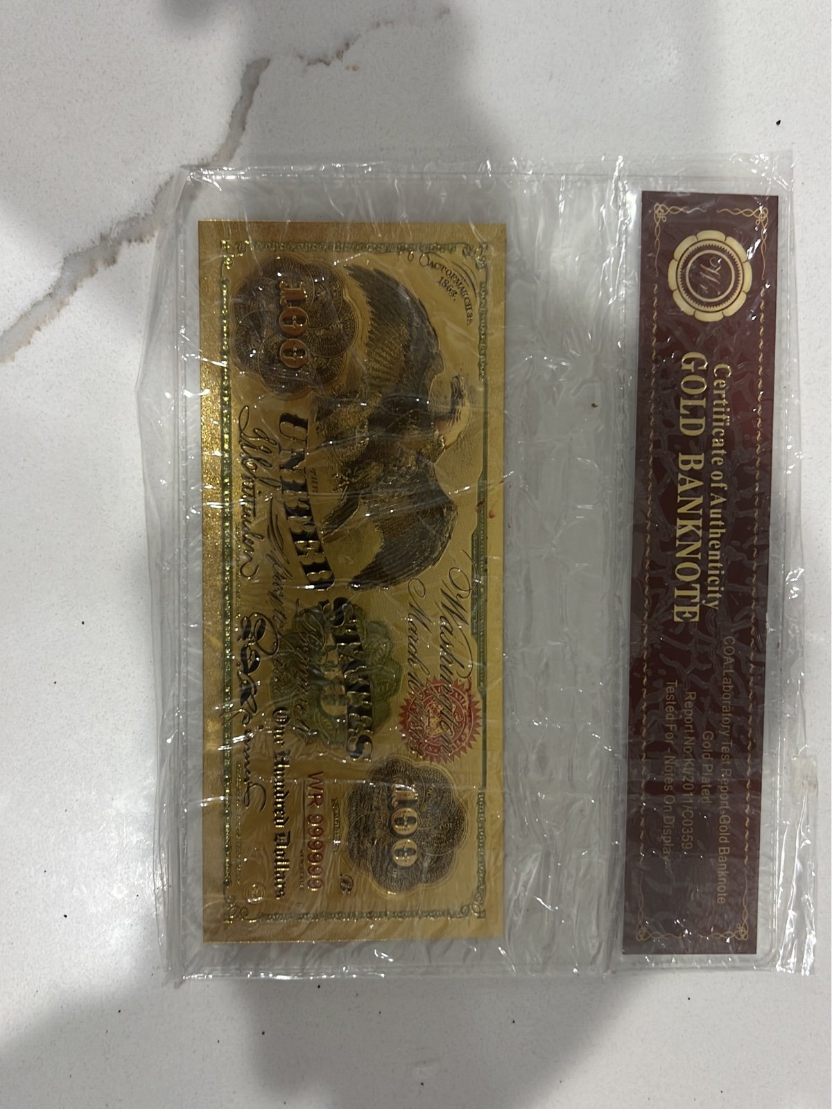 1863 100 Legal Tender Eagle Novelty 24K Gold Foil Plated Note Bill 6