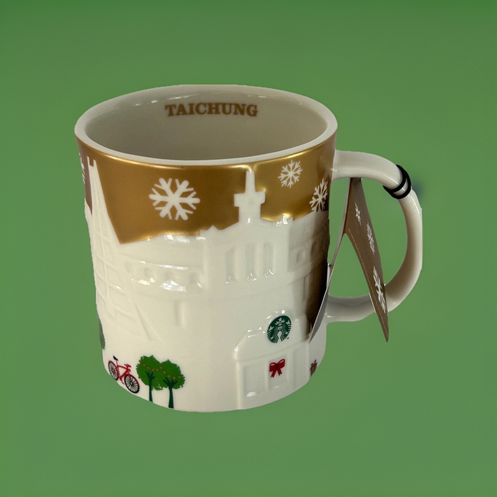 Taichung Taiwan Starbucks Coffee Mug 16oz Relief 3D Christmas Gold New w/tag