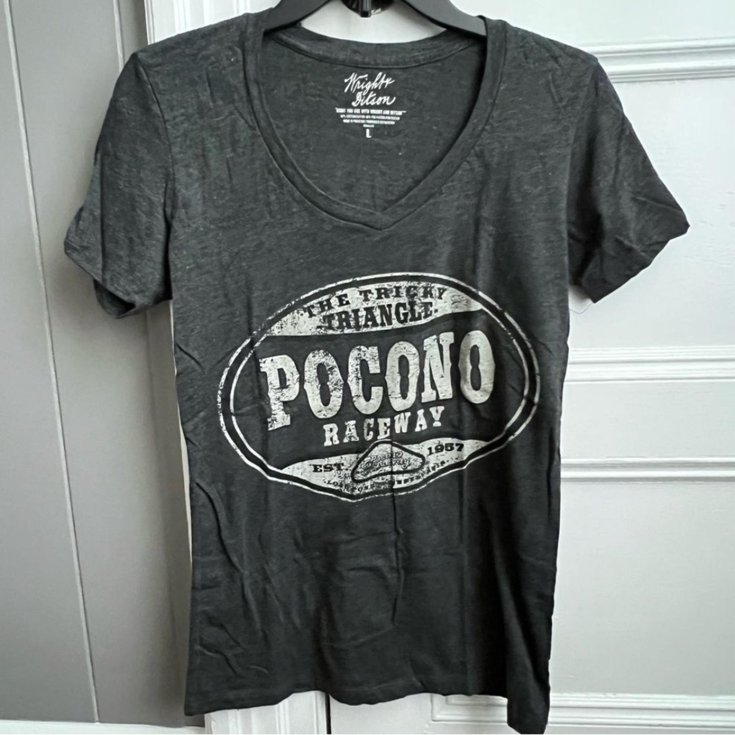 Wright & Ditson Pocono Raceway Gray V-Neck Casual Cotton Spring Summer T-Shirt L