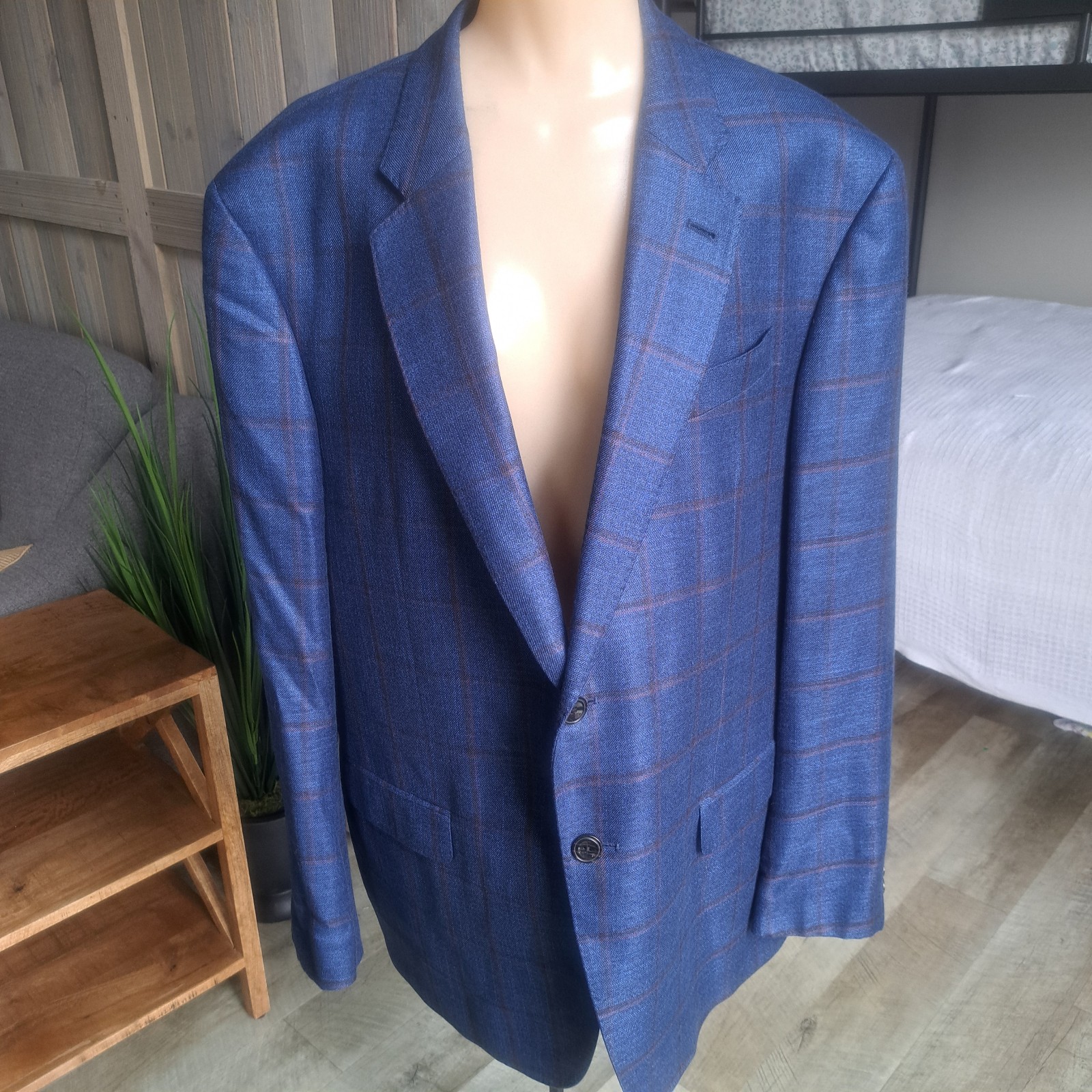 Emporio Armani blue plaid wool blazer xl