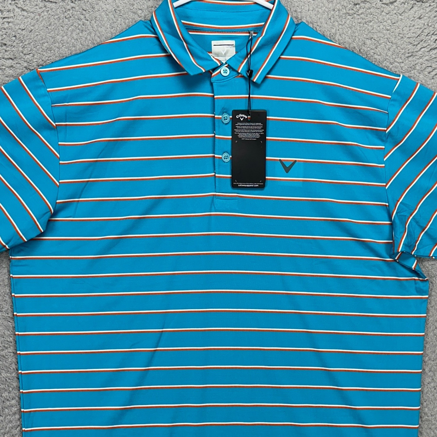 Callaway Opti-Dri Golf Polo Shirt Mens Large Blue Orange Stripe Short Sleeve NEW