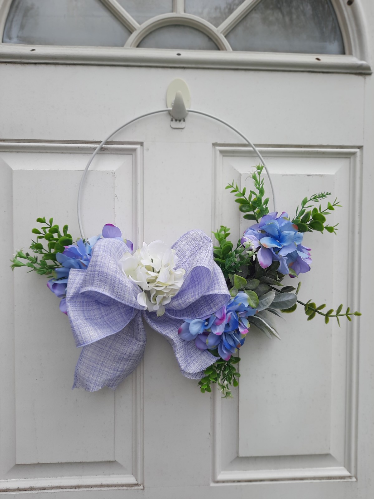 Purple Blue floral hydrangea Hoop wreath for front door