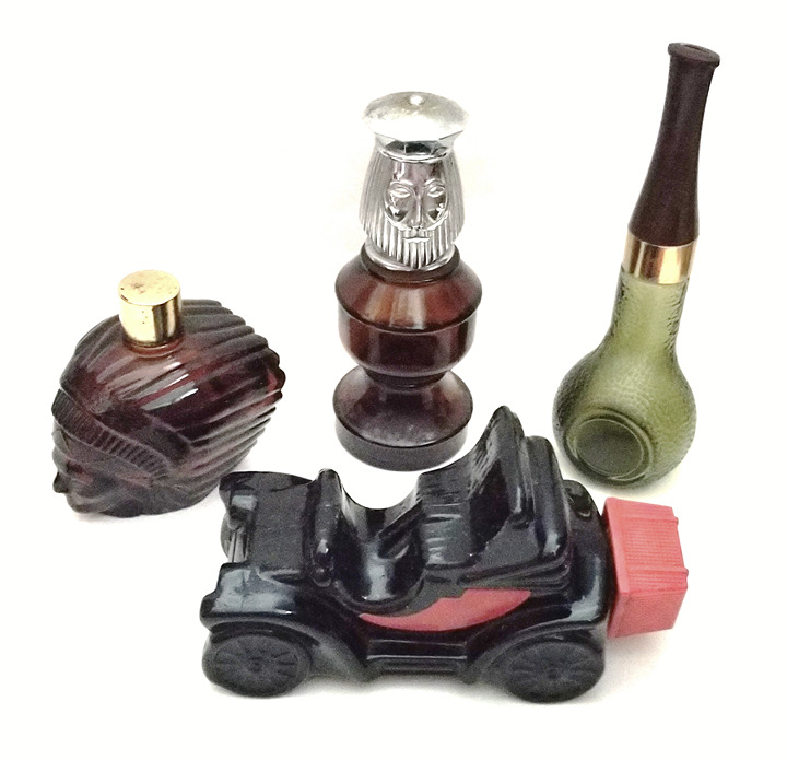 Four Avon Men's Decanters: Pipe, Chieftain, Chess King and Electric Charger
