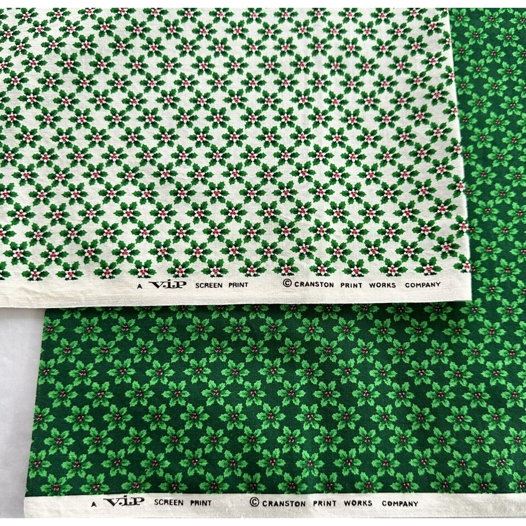 Set of Vintage Cranston Holly Berry Christmas Cotton Fabric Quilt Fabric 2yd