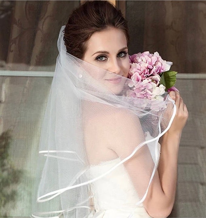 120 inches Ribbon Edge White Wedding Veils Tulle with Comb