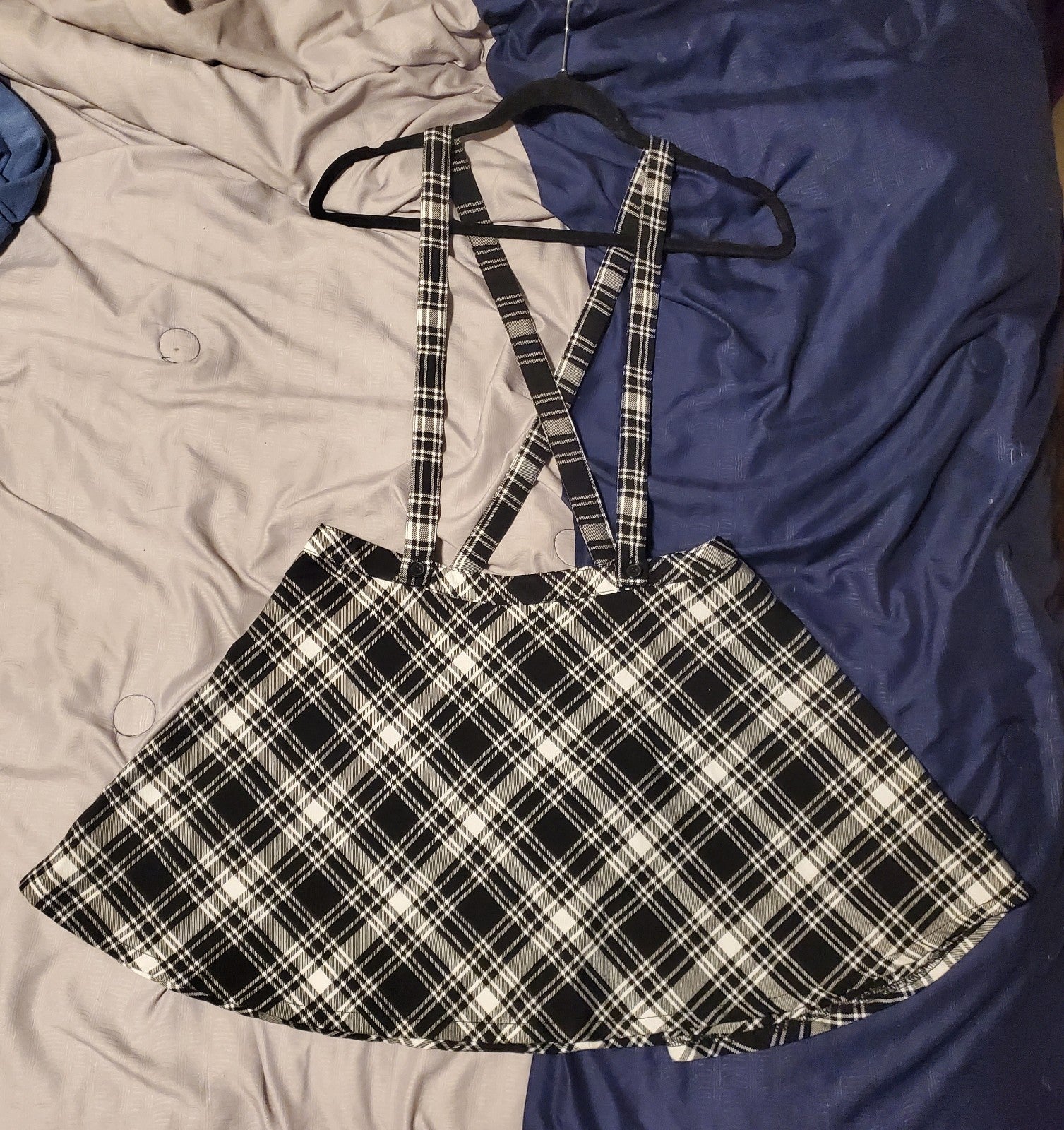 Plaid skirt with suspender straps