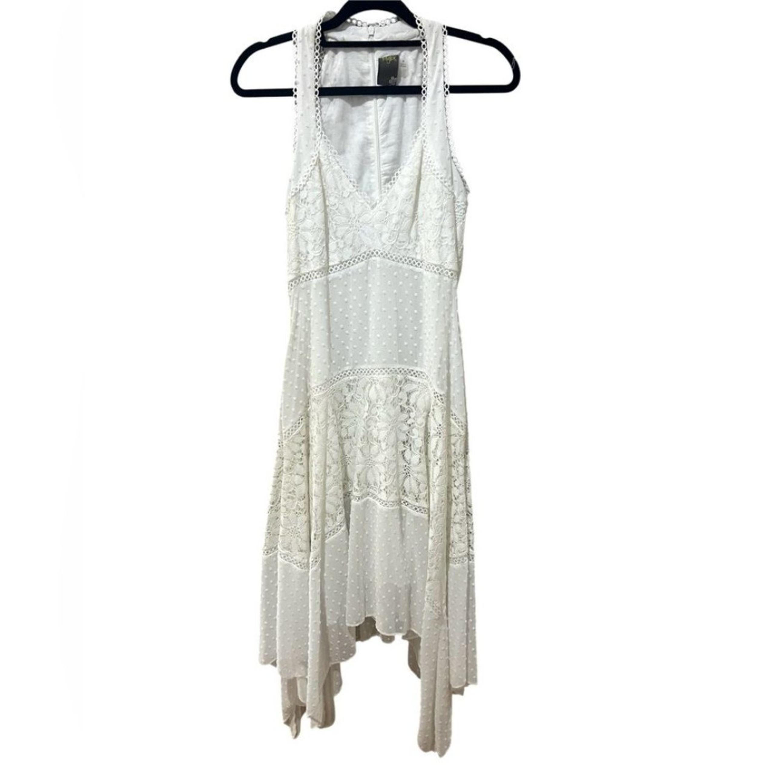 Taylor White Sleeveless Handkerchief Hem Lace Midi Dress SZ 6 EUC