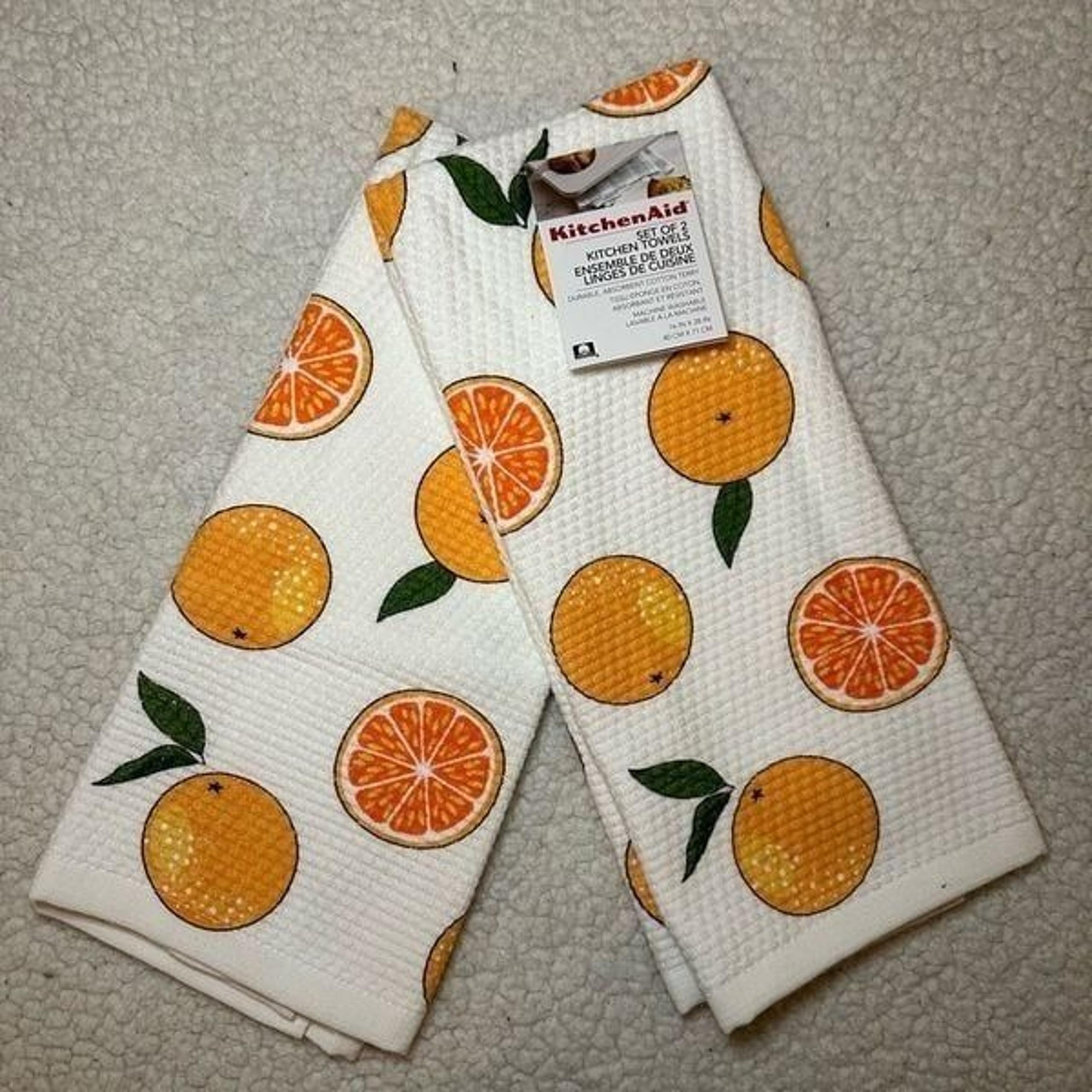 KitchenAid Orange Citrus Pattern Kitchen Dish Towel Set of 2 NWT