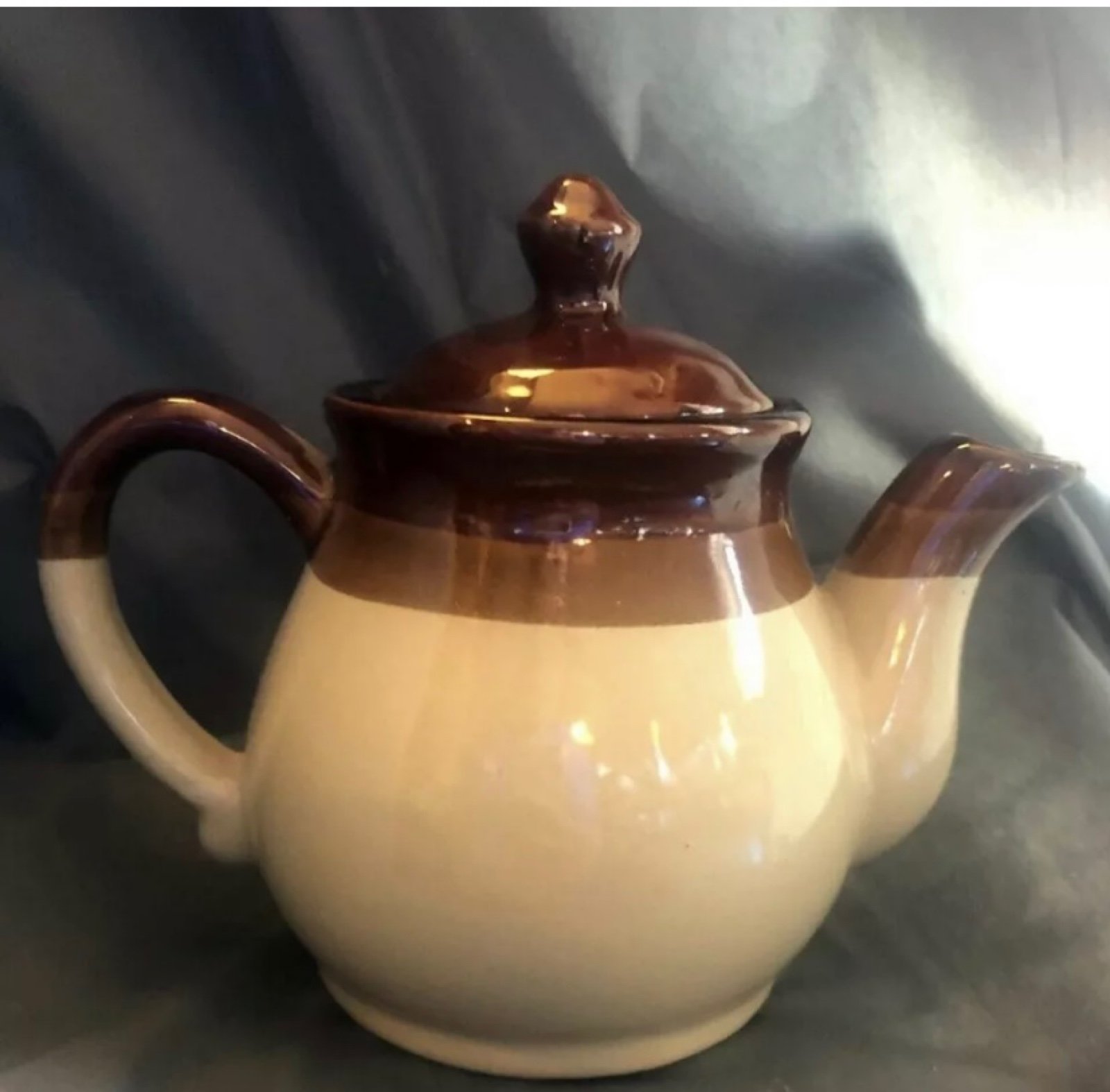 Vintage Ceramic Brown Tan and Cream Teapot