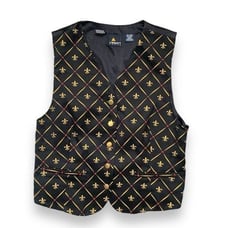 Vintage Deadstock Lizsport Petite Vest Black Fleur-de-Lis Patterned Waistcoat