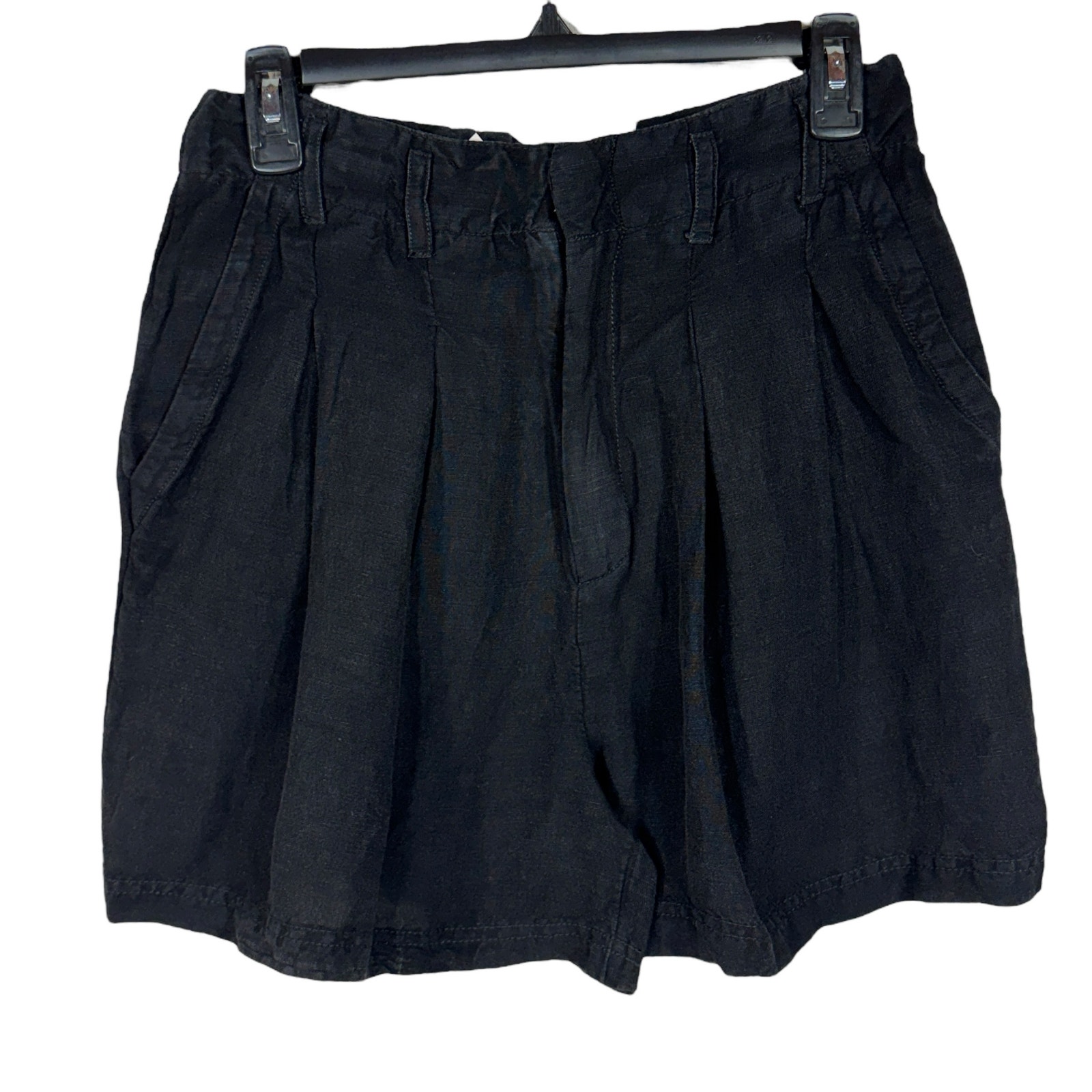 Free People SZ 4 Calla Trouser Shorts Linen Blend Pockets Zip-Fly Black Wash New