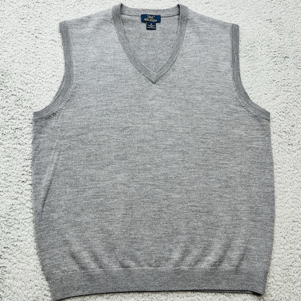 Brooks Brothers 346 Fine Merino Wool Sweater Vest Mens M Gray V-Neck Preppy