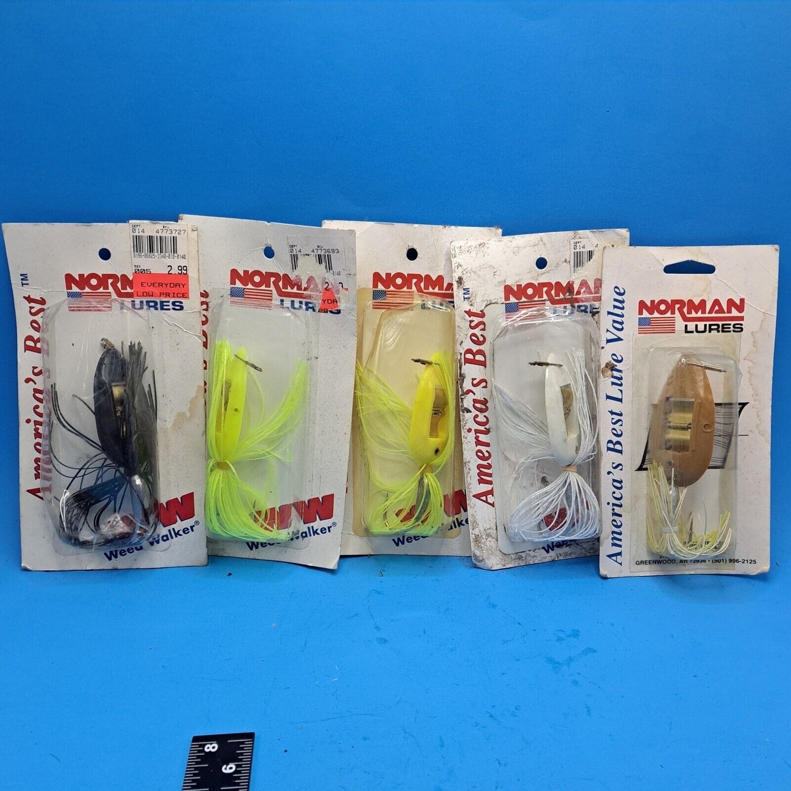 Norman Lures Weed Walker Fishing Lure Lot Of 5 VTG New On Card Spinnerbait Set