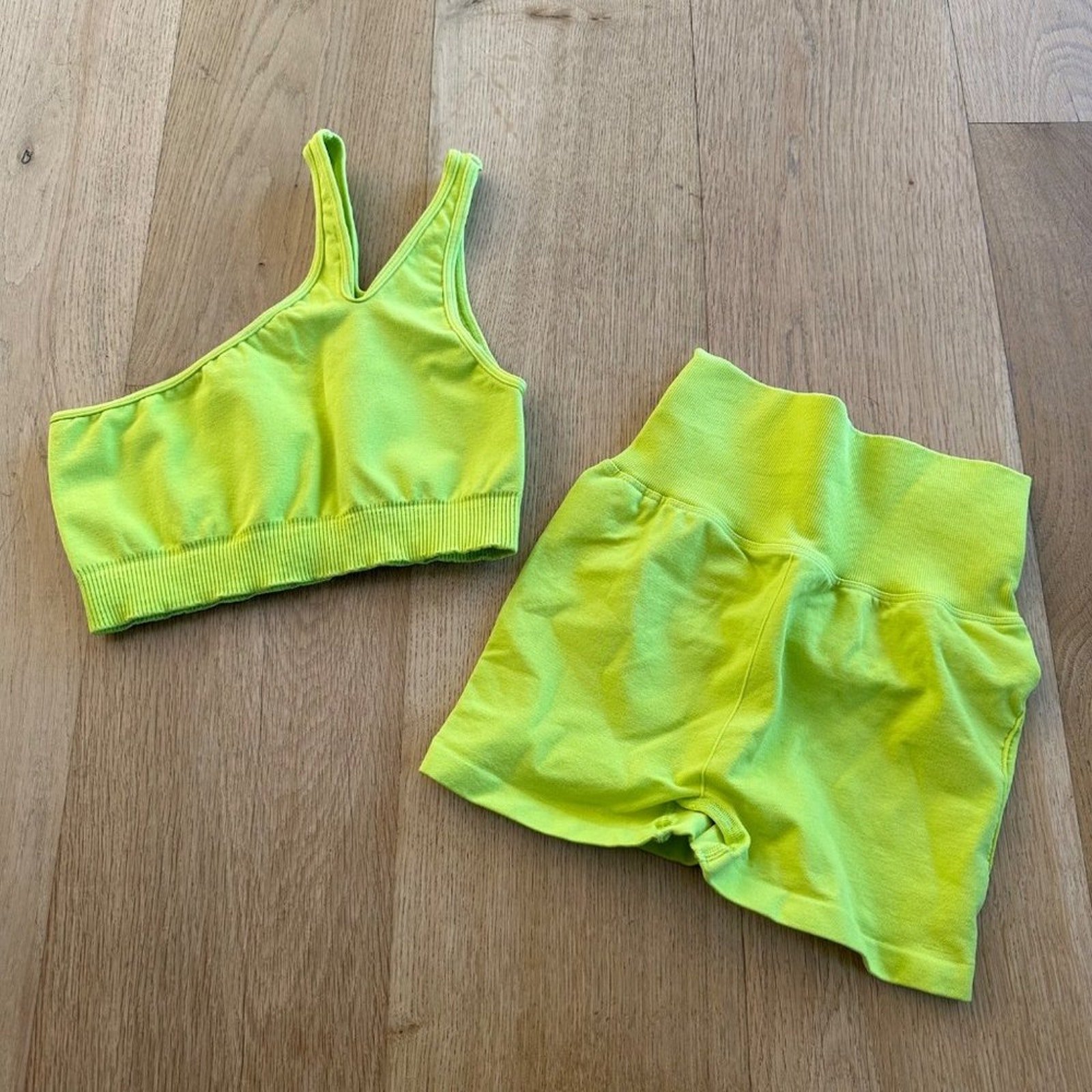 Camila Coelho Belmira Sports Bra and Yana 2 Inch Hot Short in Chartreuse Yellow