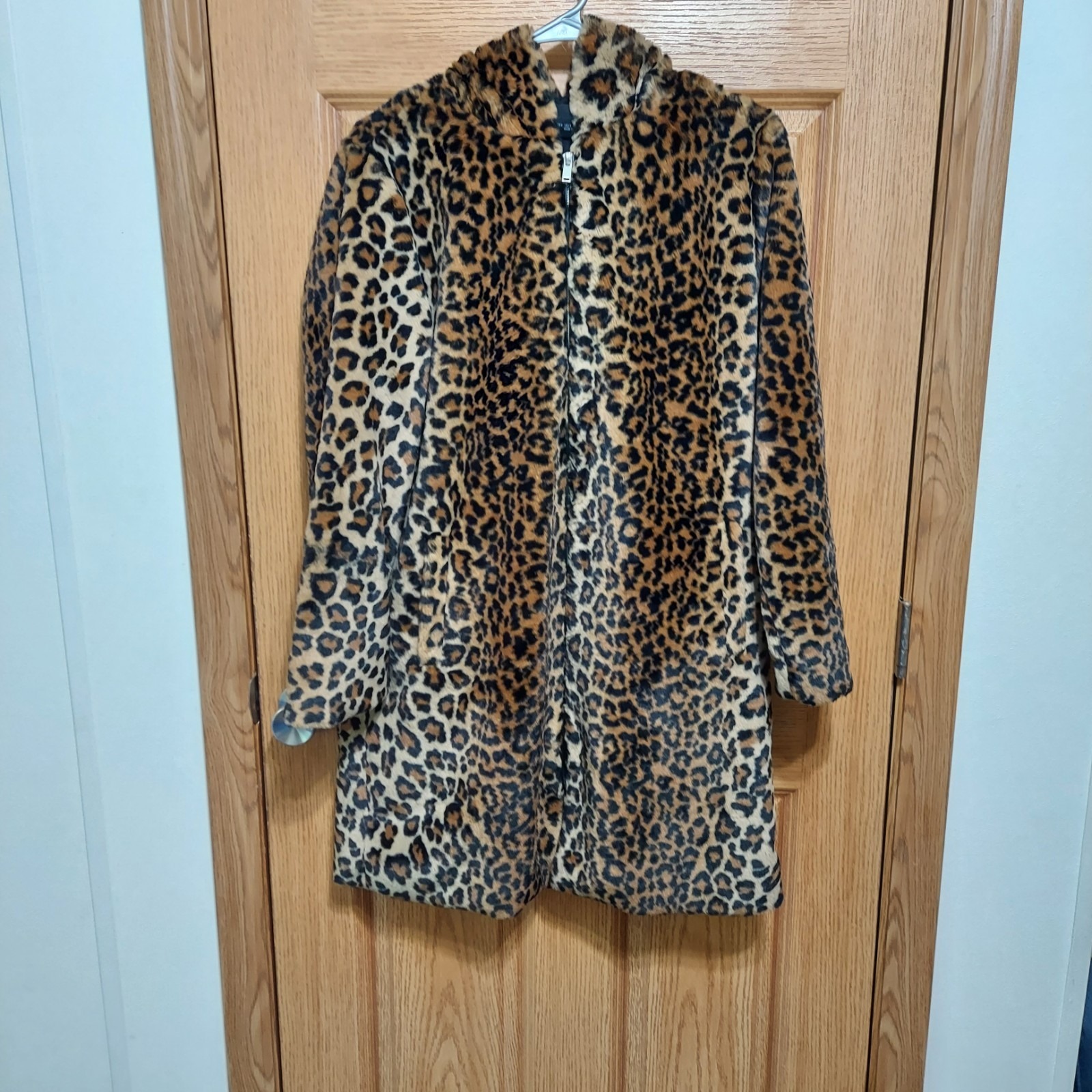 ZARA Leopard Print Faux Fur Coat Size S
