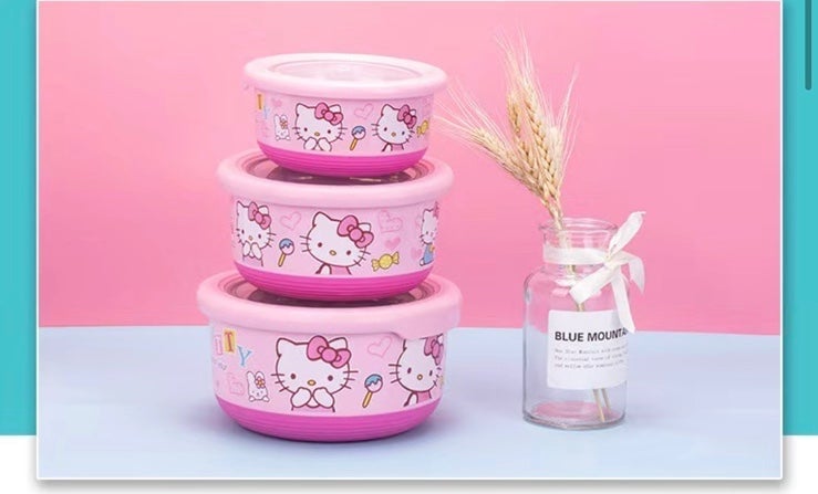 3pcs Hello kitty stainless steel bowl set