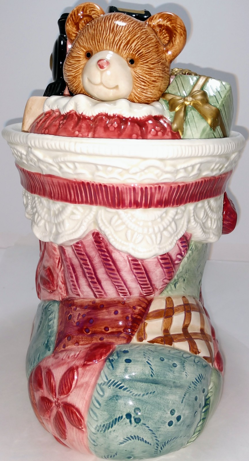 Fitz and Floyd Quilted stocking cookie jar