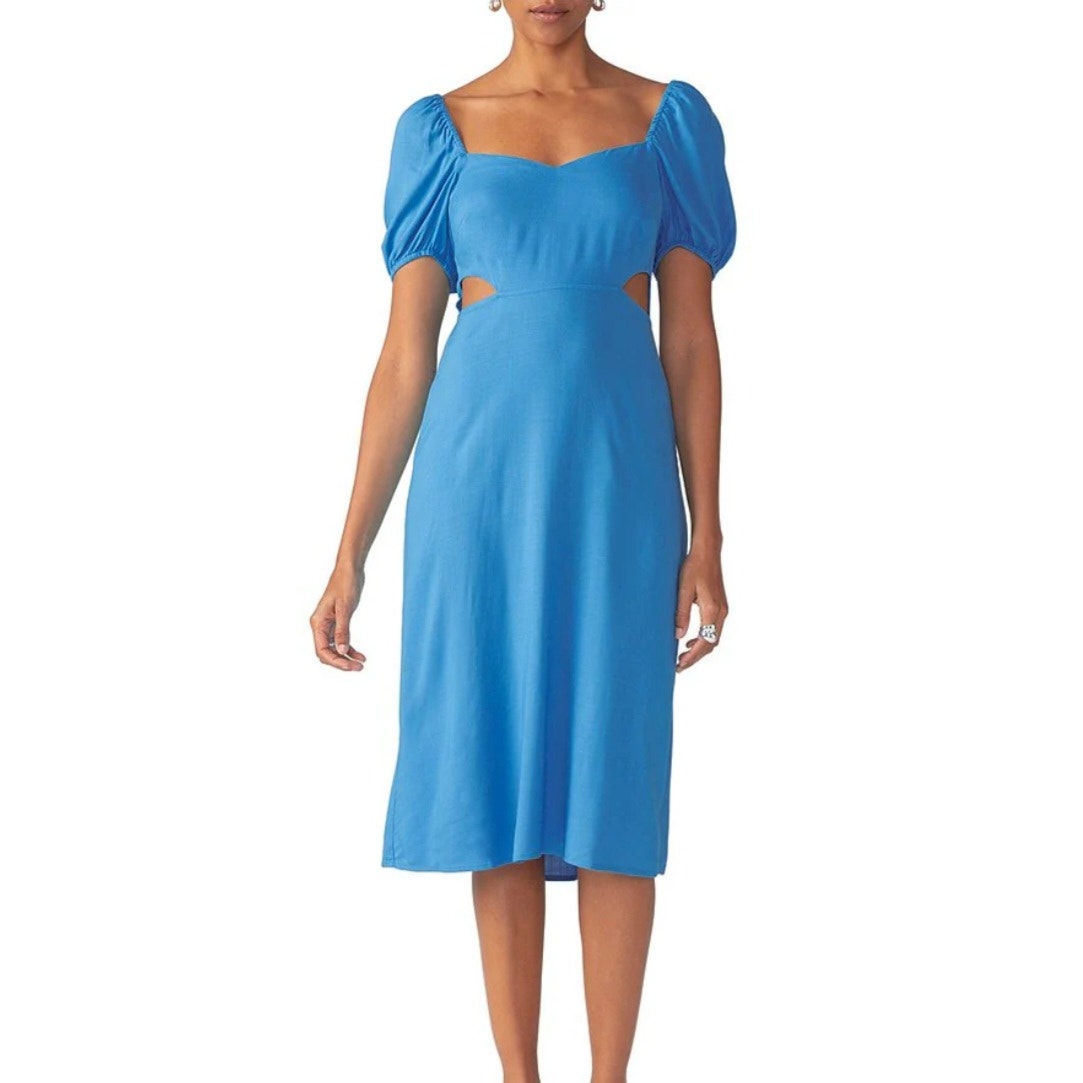 SANCTUARY WOMENS CUTOUT PUFF-SLEEVE MID BLUE WIRE SIZE 10 W3003