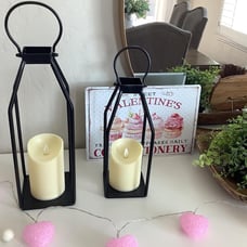 Modern Farmhouse Lantern Decor, 15'' 13'' Set of 2 Black Metal Lantern