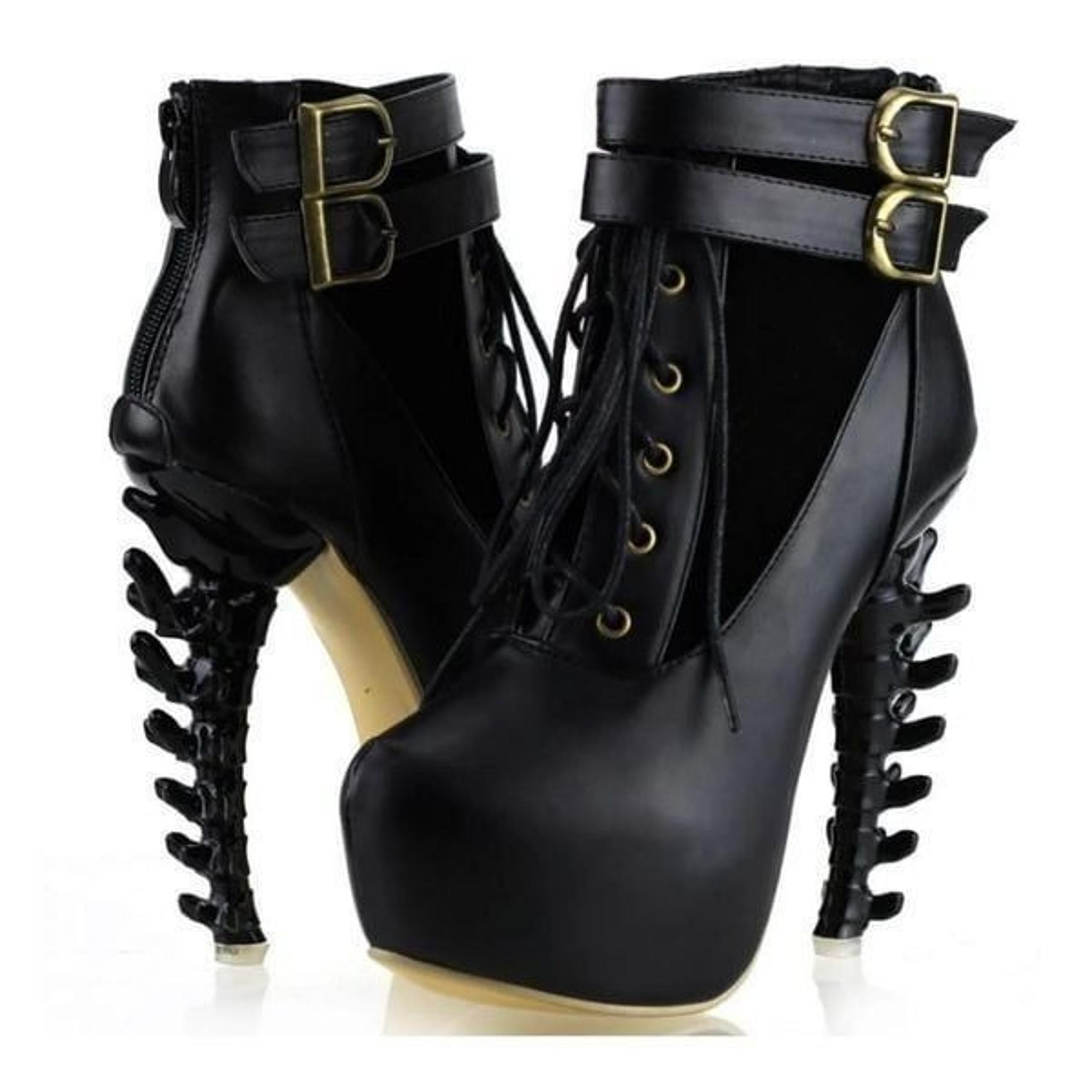 Gothic Babe Gothic Punk Bone Heel Boots Black $184 38