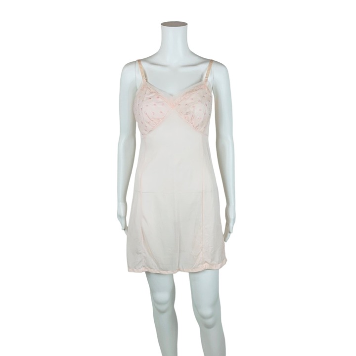 Vintage 60s Baby Pink Slip Embroidered Daisies Venusform Lingerie