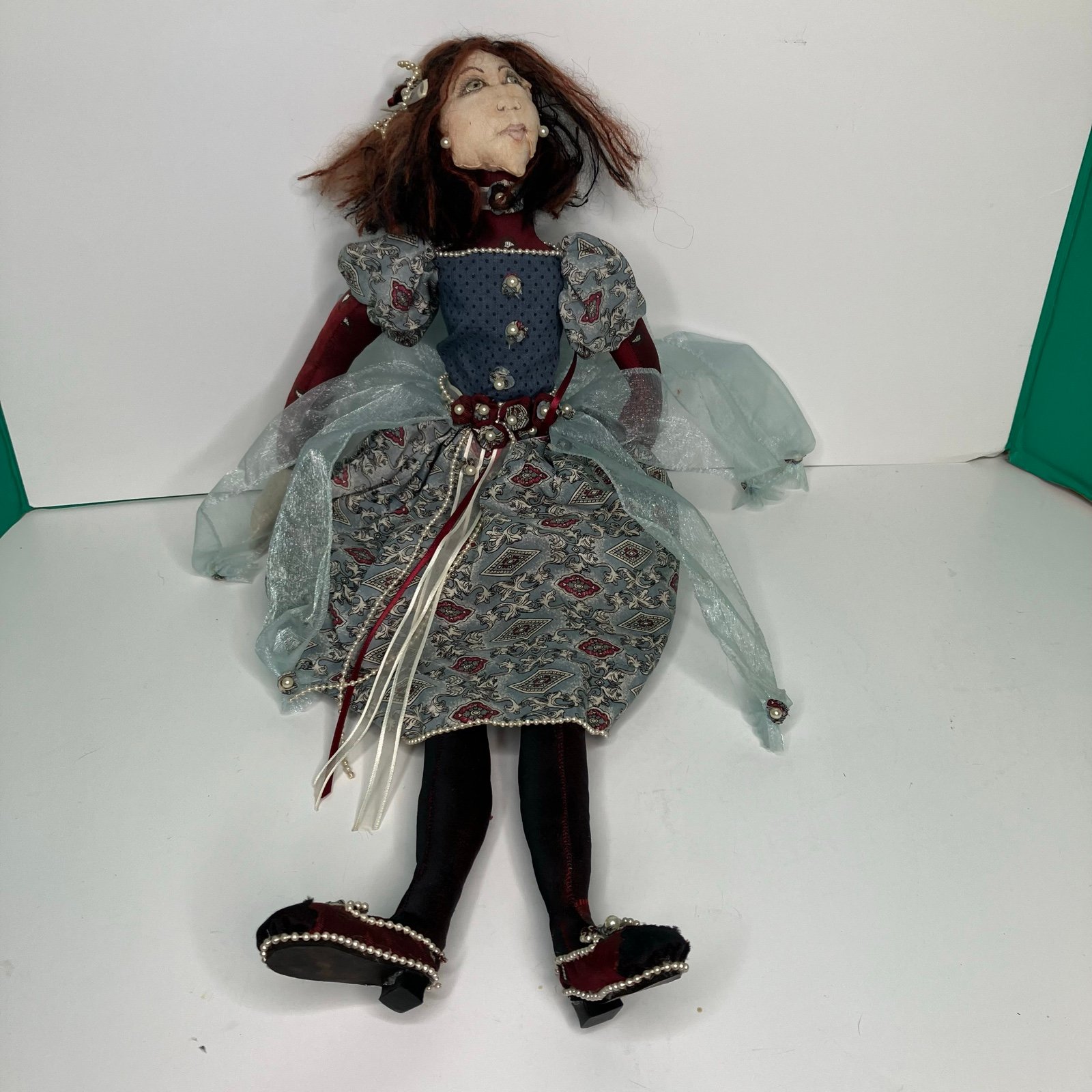Vintage Handmade Folk Art Rag Doll Fairy Tale Style Dress Made W/Neckties Cloth