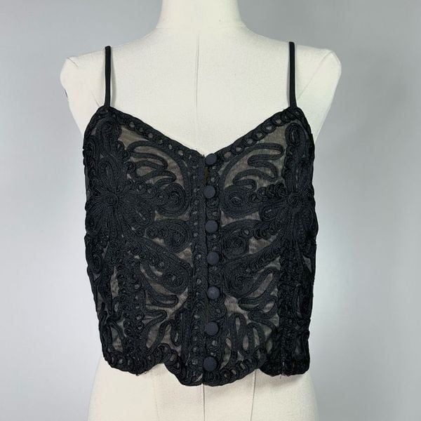 Y2K Bebe Black Lace Camisole M Coquette Witchy Fairy Goth Dark Romance Romantic