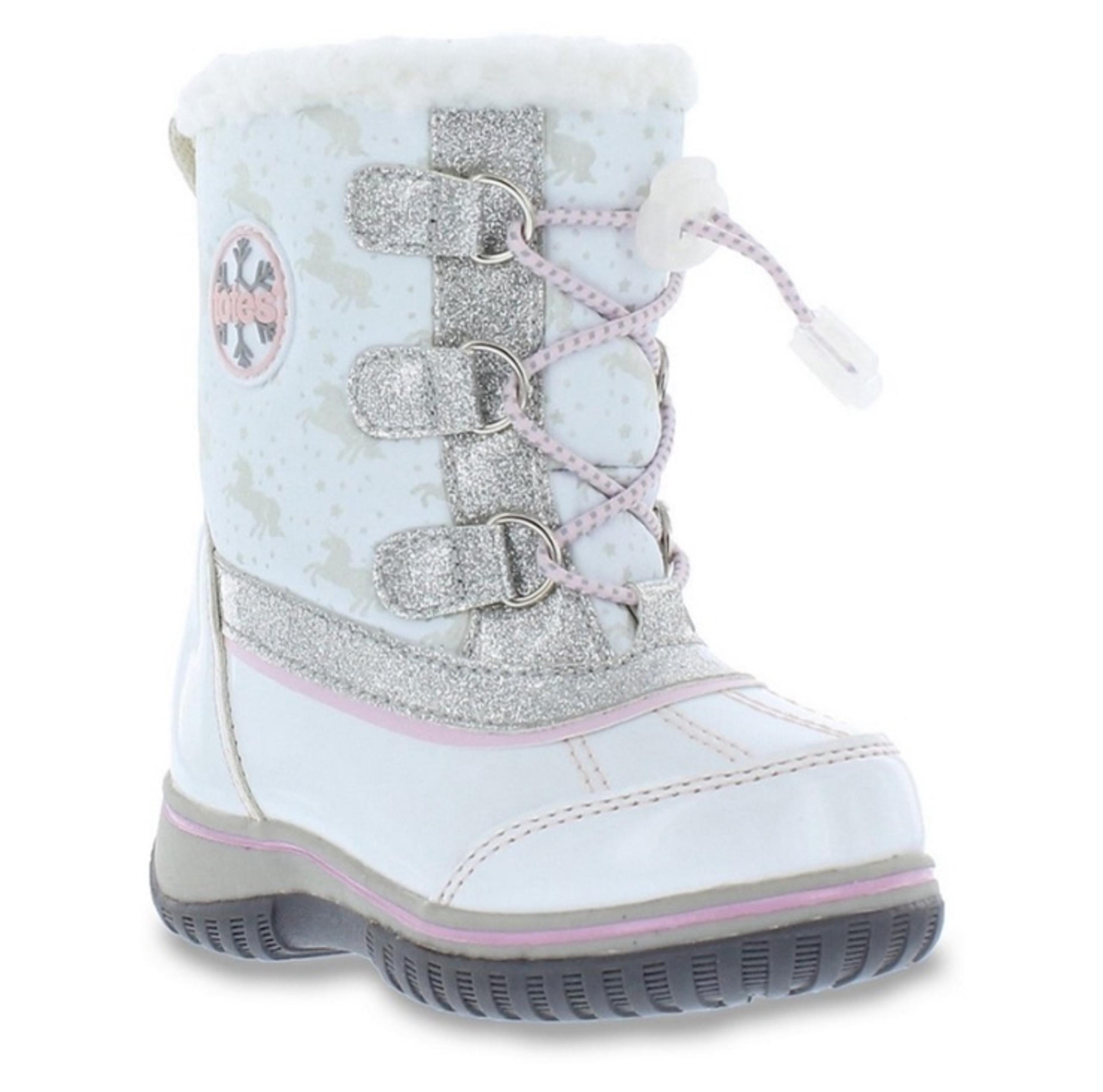 Girls' Toddler TOTES Silver and White Unicorn Winter Boots