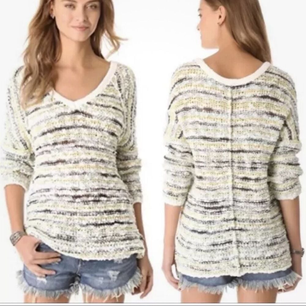 Free People wool chunky knit oversized green sweater size large boho casual
