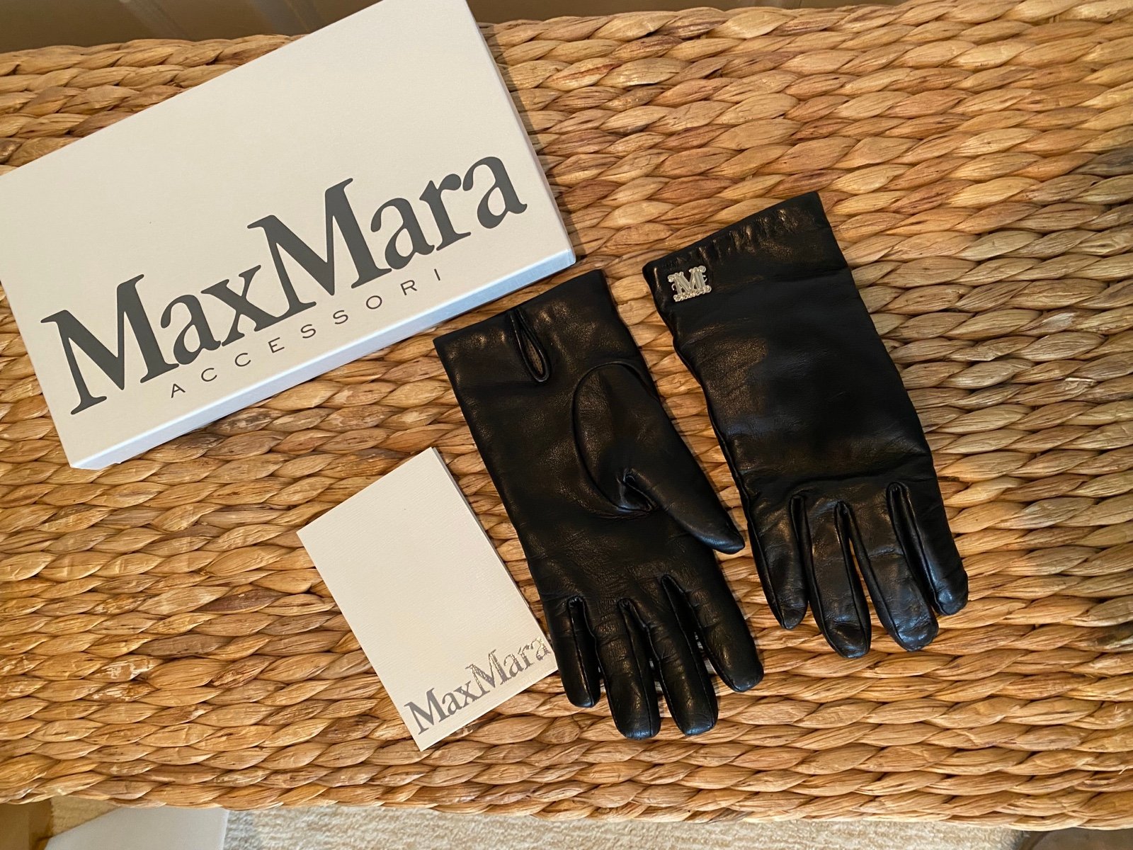 Max Mara Black Leather Gloves Size 8