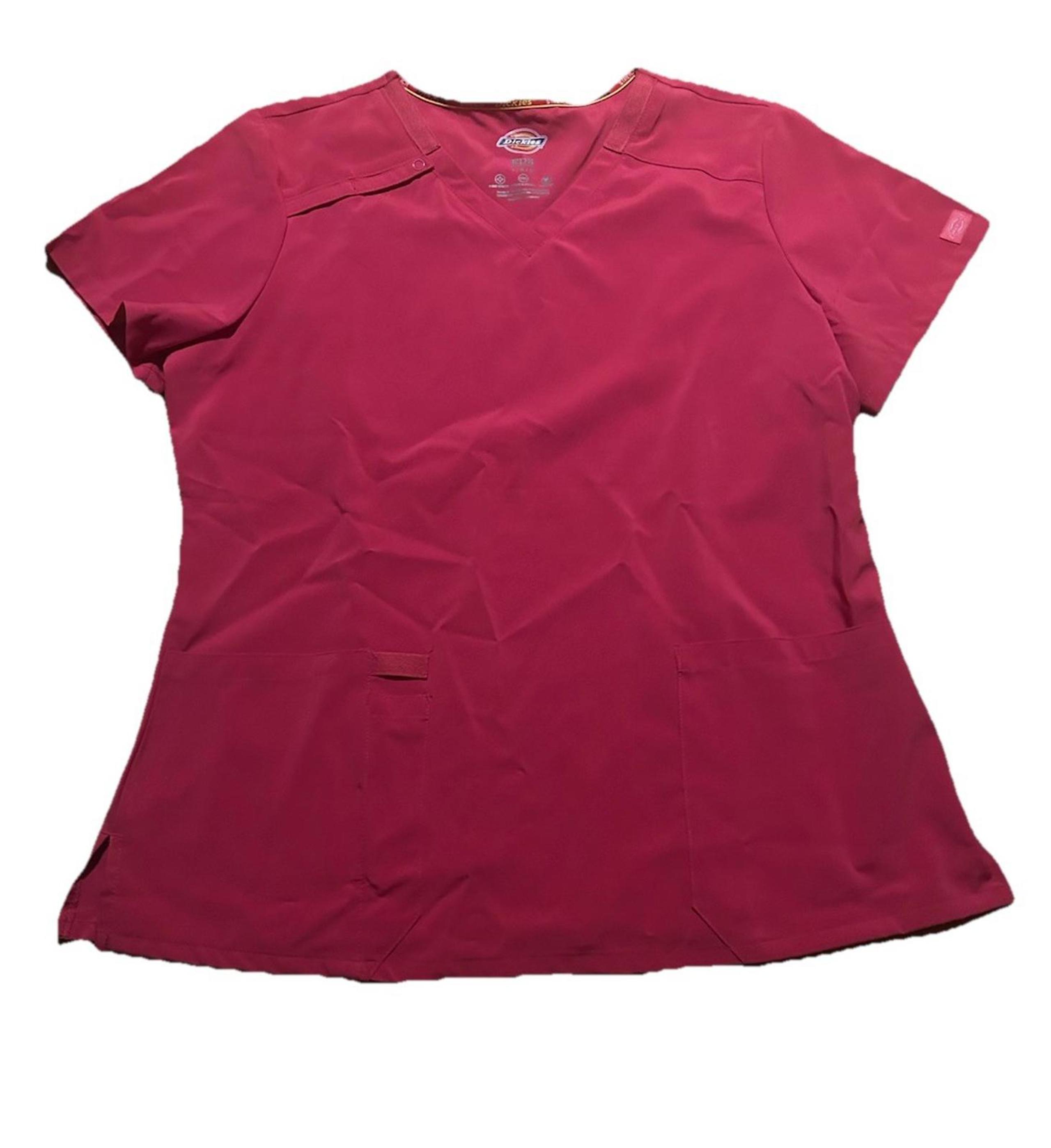 Dickies EDS Essentials Scrub Top Red Womens Size L V-Neck 4-Way Stretch