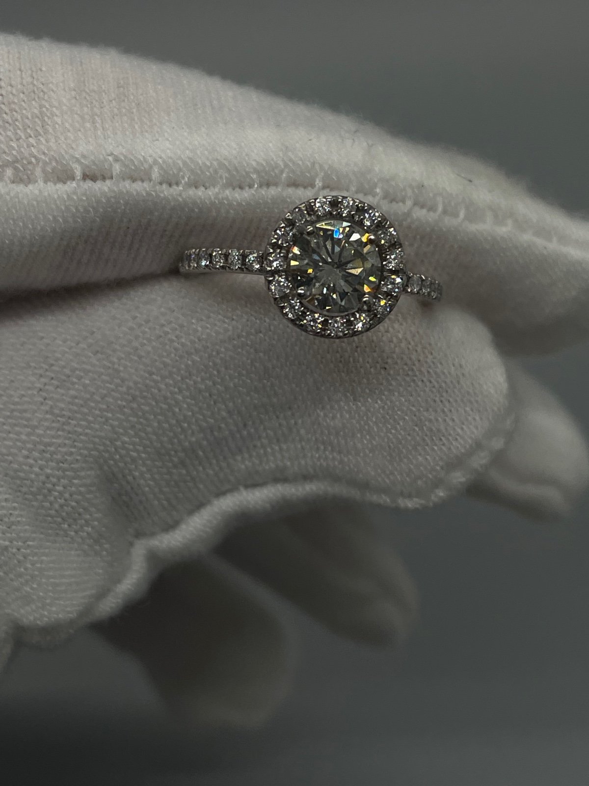 Halo ring with natural diamond set in 14kt white gold