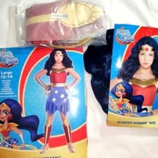 Costume:* DC super hero girls Wonder Woman wig & complete Costume Dress Up Sz L