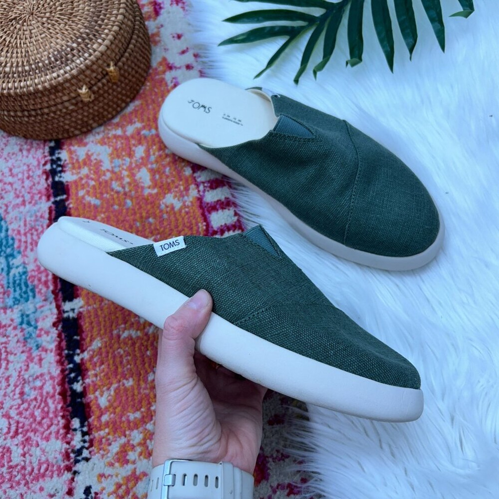 TOMS Green Lightweight Slip On Mules 10