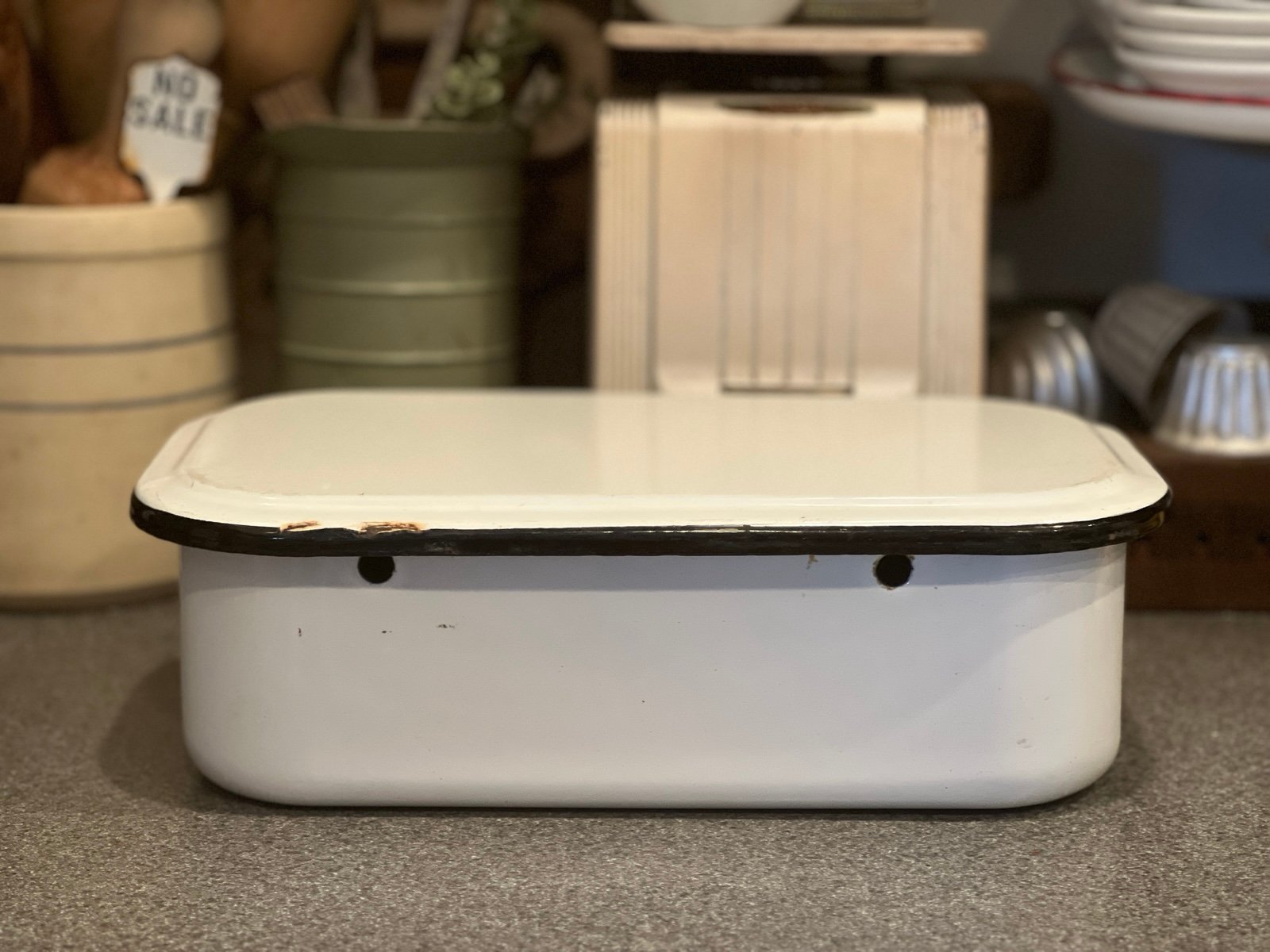 Vintage Enamel Pan with Lid Refrigerator Box