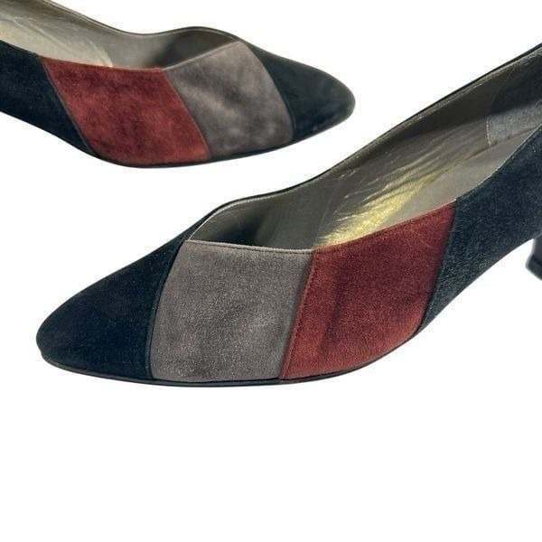 Yves Saint Laurent Sz 6 Black Gray & Red Vintage Suede Pumps