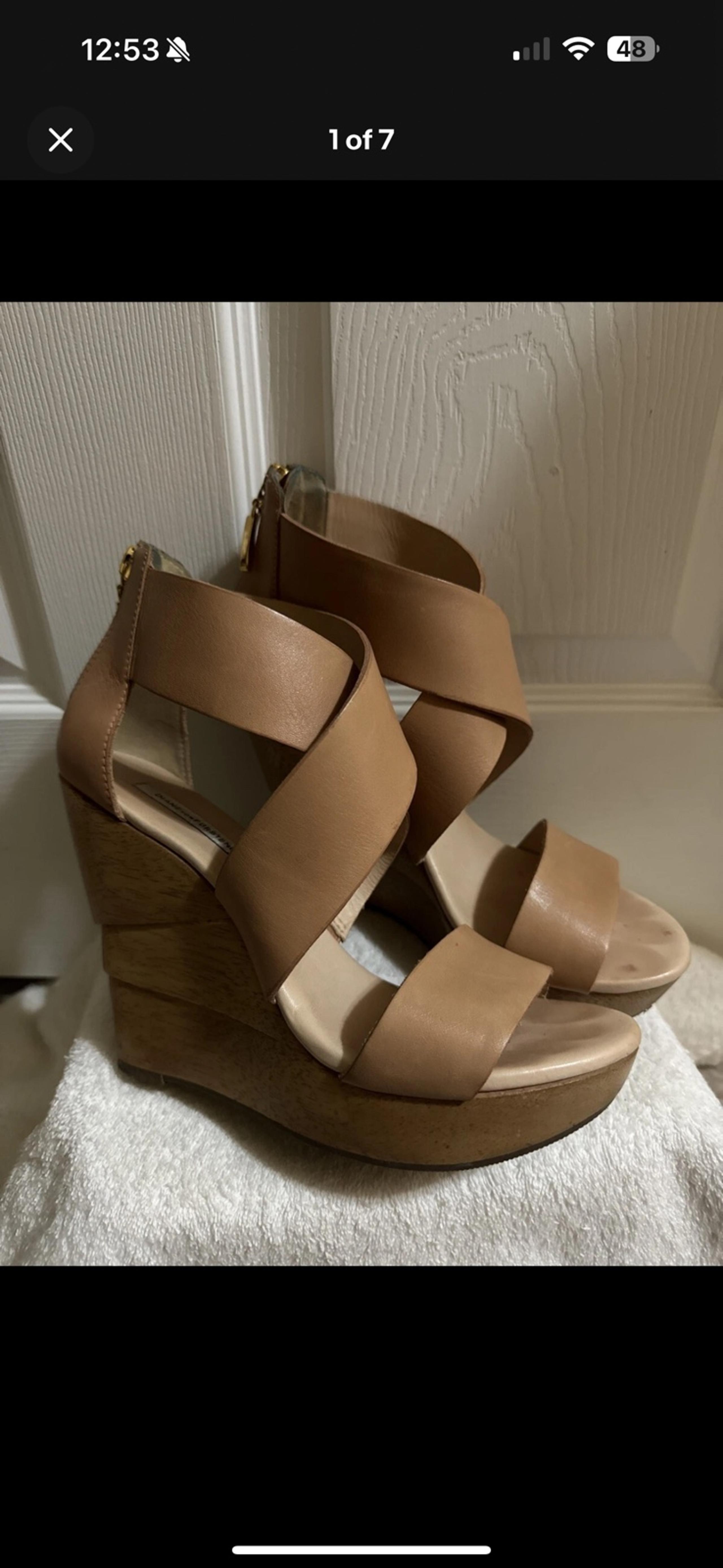 DIANE VON FURSTENBERG  Wedge Sandals Natural Leather Size 7.5