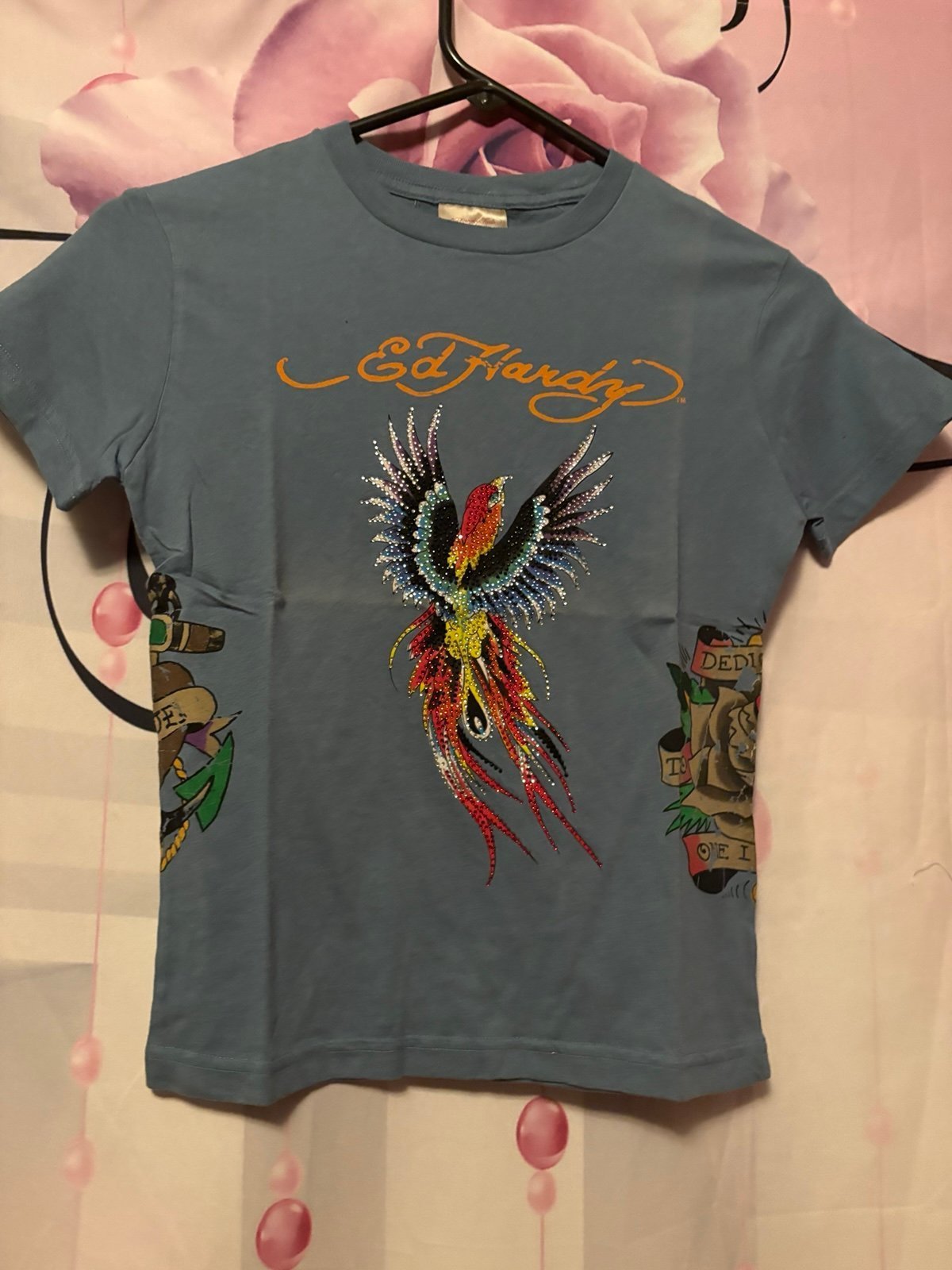 Ed hardy Kids Size 10 Rhinestone blue shirt
