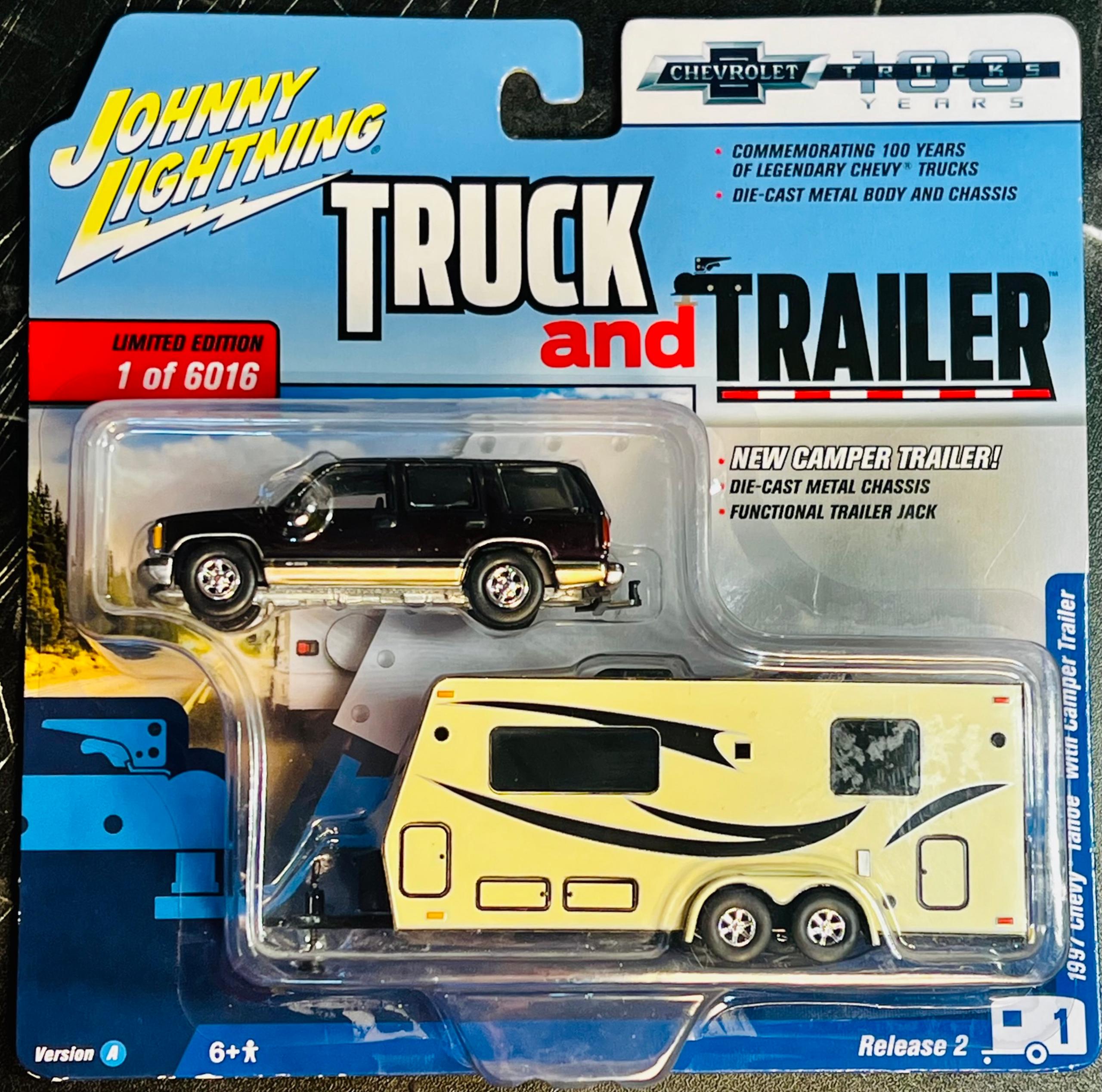 JOHNNY LIGHTNING 1997 CHEVY TAHOE WITH CAMPER TRAILER NEW!!!