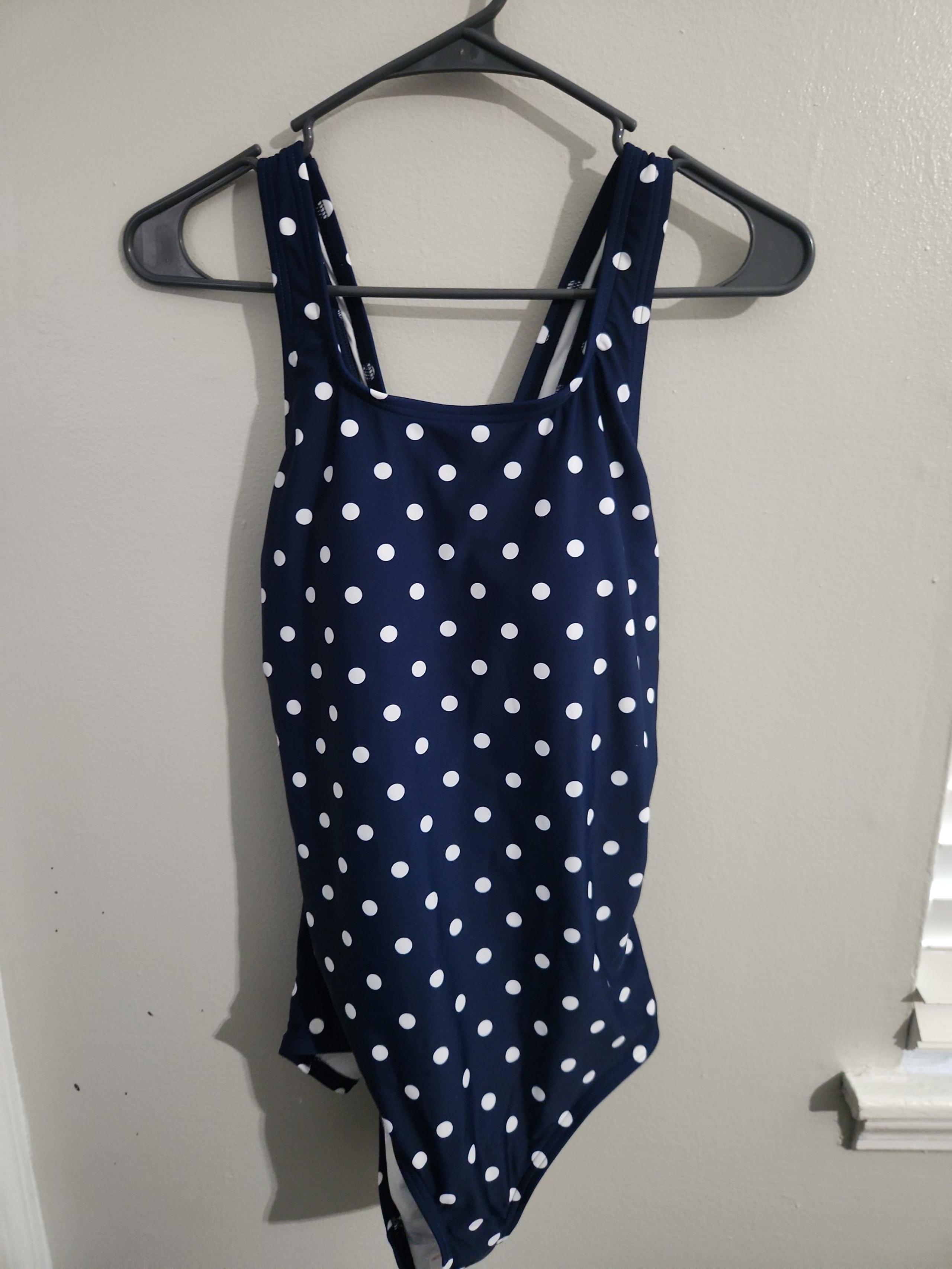 Lands end navy polka dot swim suit