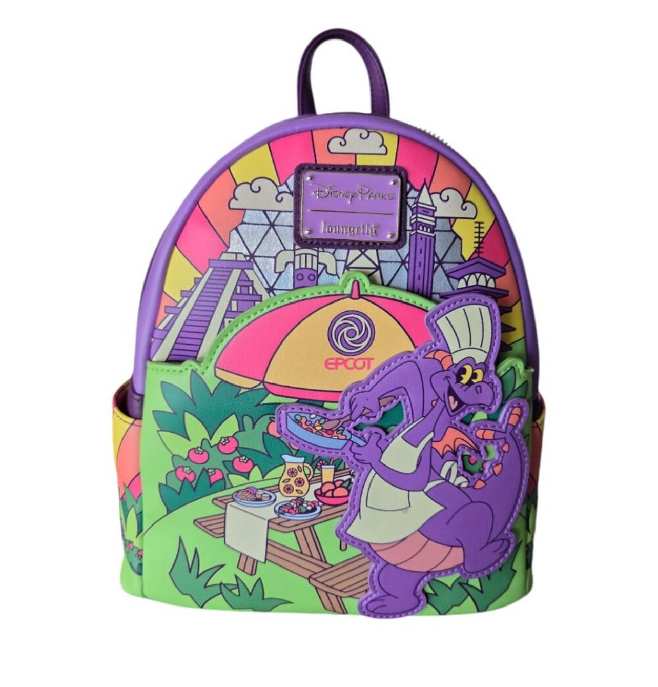 NWT Loungefly Disney Parks Exclusive 2024 Epcot Festival Figment Backpack