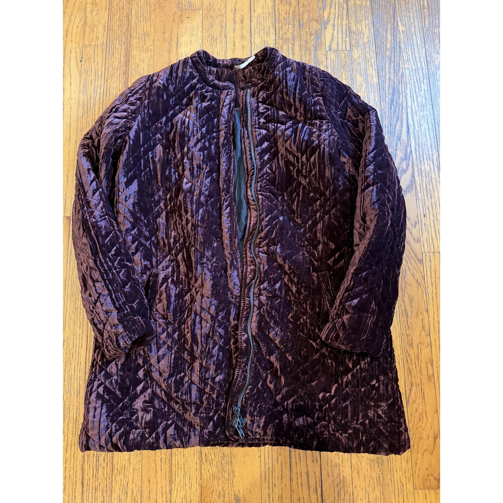 Free People Jacket Womens Small Purple Quilted Velvet Longline Coat OB435754