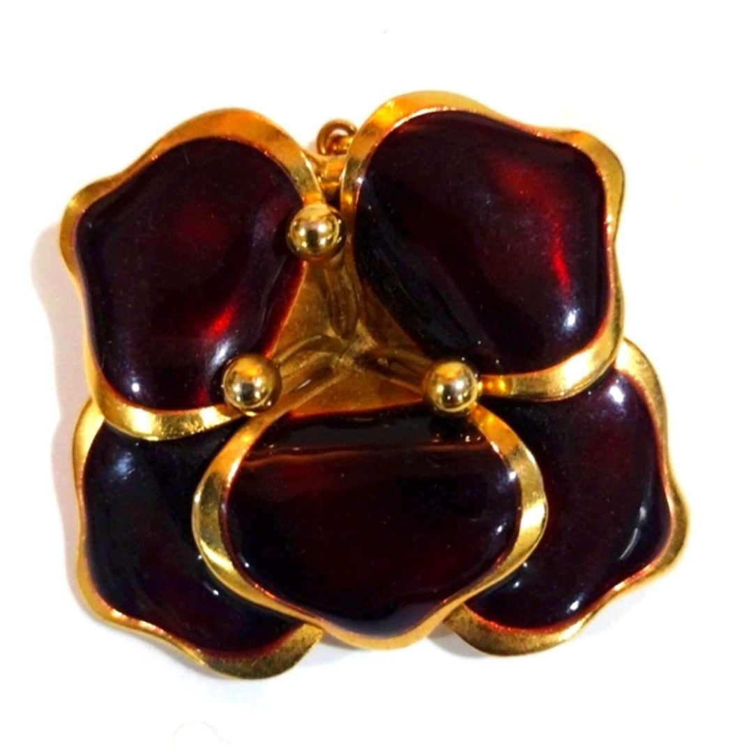 Vintage Gold color Dark Pink Enamel Scarf Clip, Pendant - Women Fashion 1.5x1.5