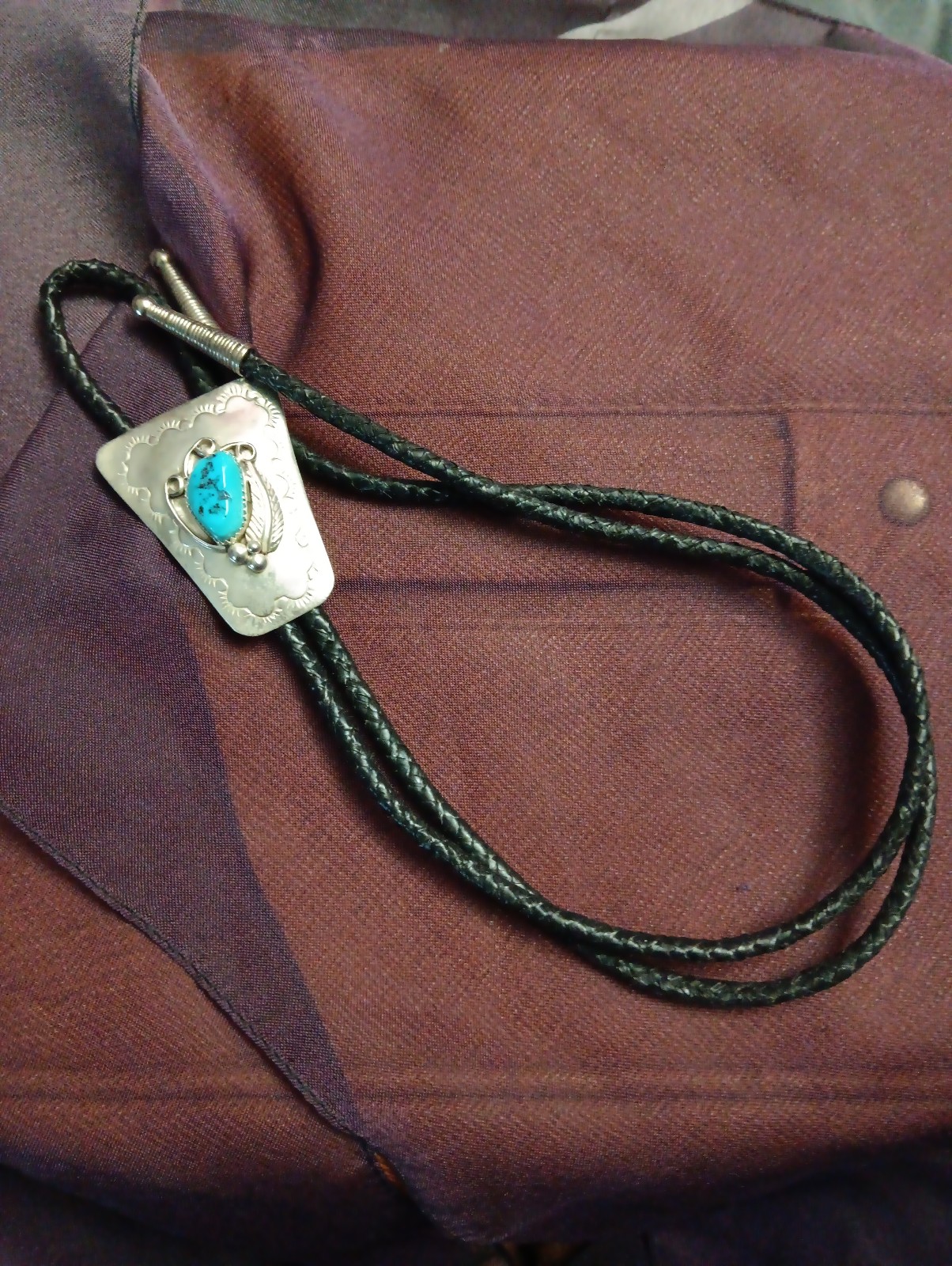 Vintage Navajo Silver and Turquoise Bolo Tie