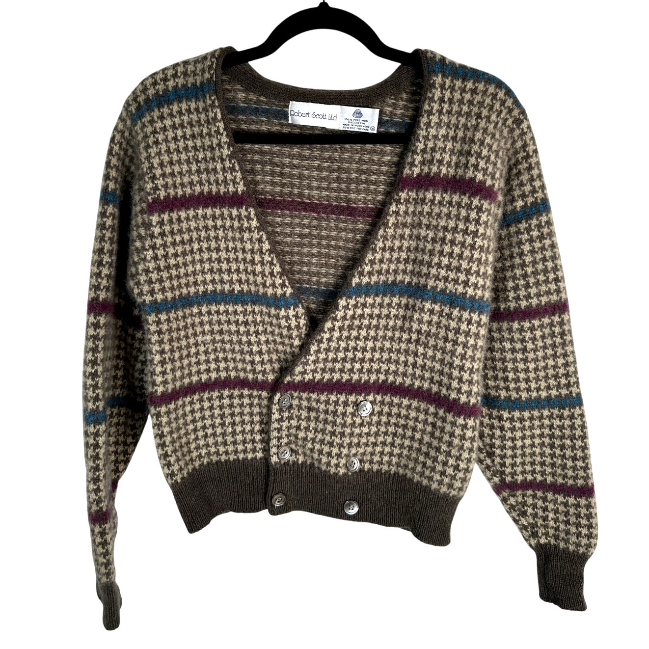 Neiman Marcus 4 Vintage 90s Robert Scott 100% Wool Houndstooth Cropped Sweater