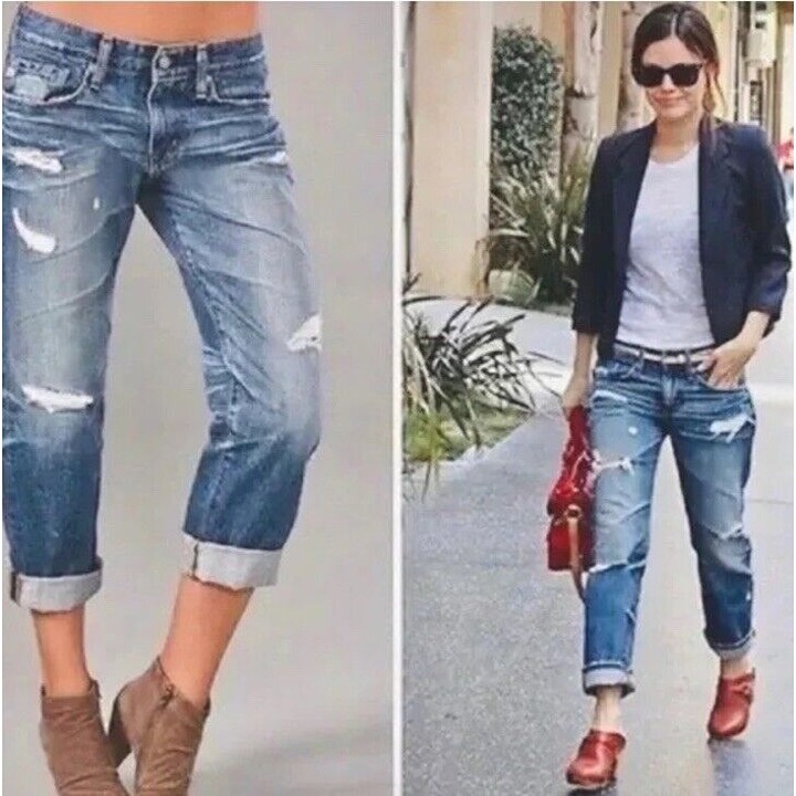 AG Adriano Goldschmied Women's Sz 29 Ex Boyfriend Crop Denim Jeans Distressed