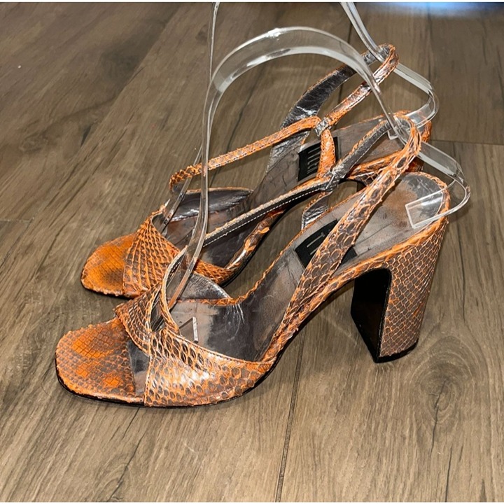 Vintage Richard Tyler Snakeskin Leather Strappy Heels Womens size 6.5 Y2K