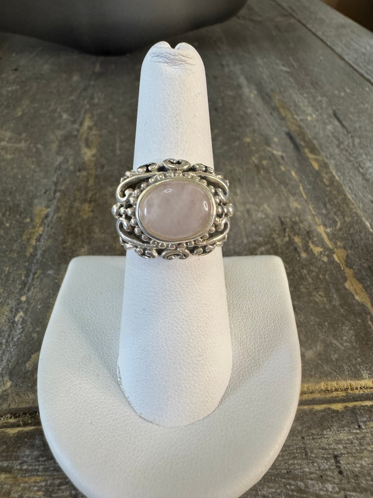 Beautiful Sterling Silver Rose Quartz Filigree Design Statement Ring Sz 7 - 7.8g