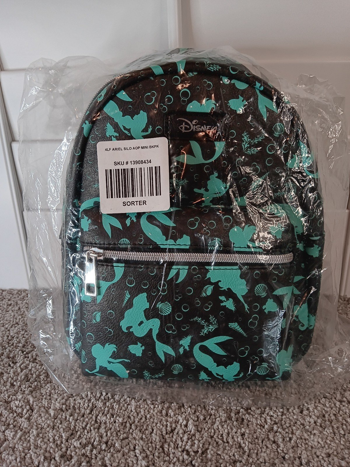 New Disney Ariel Silhouette Mini Backpack, Black And Turquoise
