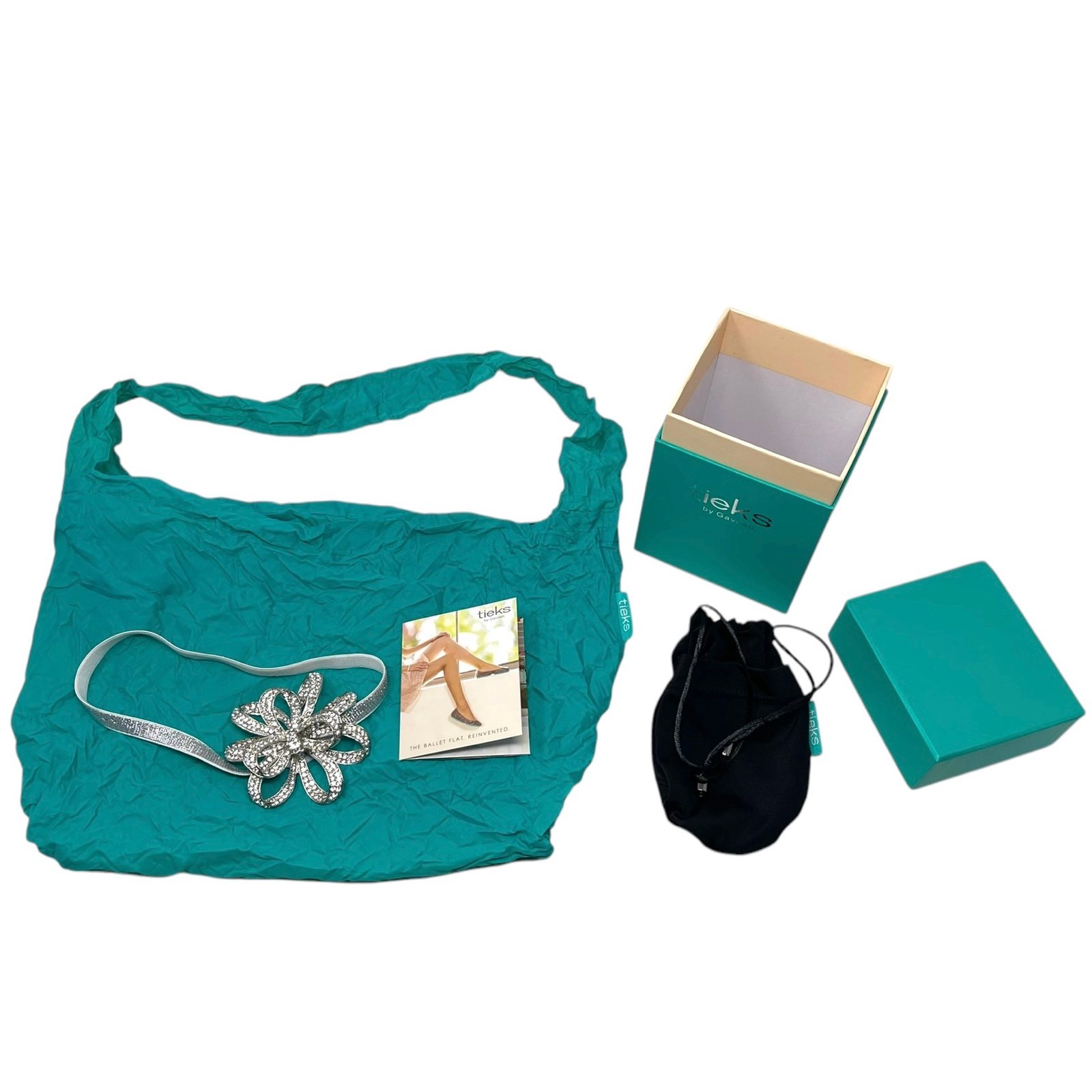 Tieks Silver Rhinestone Bow Box Topper Limited Edition W/ Box Dust Bag Tote Bag